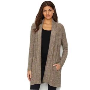 Barefoot Dreams CozyChic Lite Open Front Cardigan Ribbed Taupe Women sz Small